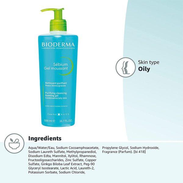 Bioderma Sebium Moussant Purifying Cleansing Foaming Gel For Combination To Oily Skin 200 mL - Image 5